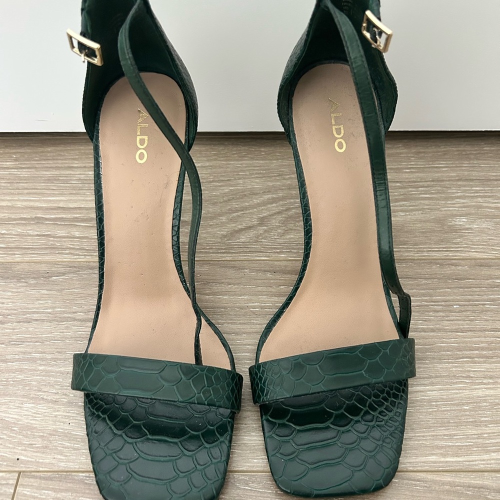 Aldo Green Heeled Sandals with Ankle Strap